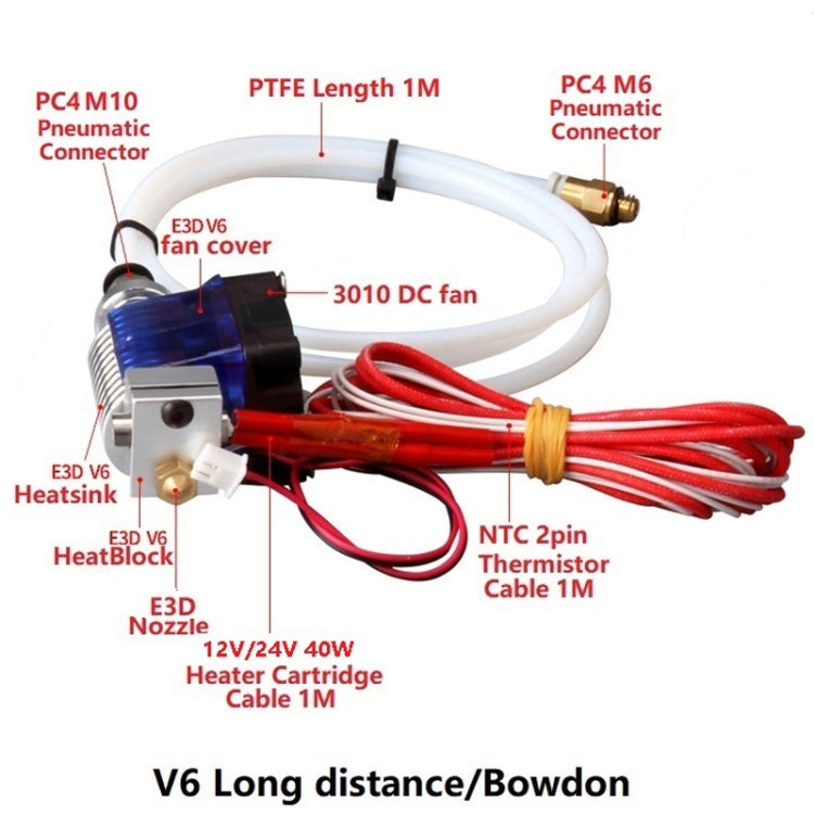 3D V6 Printer Extrusion Head Printer J-Head Hotend With Single Cooling Fan, Specification: Remotely 3 / 0.5mm - Consumer Electronics by buy2fix | Online Shopping UK | buy2fix