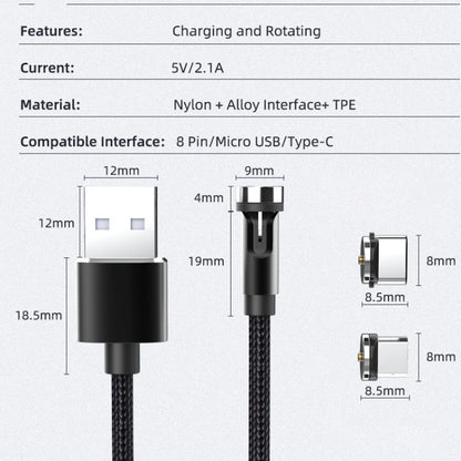 CC56 8 Pin + Type-C/USB-C + Micro USB Magnetic Interface Dust Plug Rotating Data Charging Cable, Cbale Length: 1m(Red) -  by buy2fix | Online Shopping UK | buy2fix