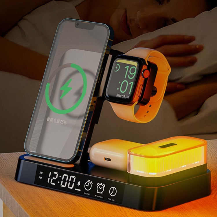 A37 30W 3-in-1 Wireless Charging Phone Stand with RGB Night Light & Alarm Clock & Watch Charger For Apple Function(White) - Multifunction Charger by buy2fix | Online Shopping UK | buy2fix