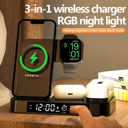 A37 30W 3-in-1 Wireless Charging Phone Stand with RGB Night Light & Alarm Clock & Watch Charger For Apple Function(White) - Multifunction Charger by buy2fix | Online Shopping UK | buy2fix
