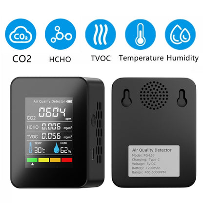 5 In 1 Temperature Humidity TVOC HCHO CO2 Large Screen Display Power Digital Air Quality Monitor(Black) - Consumer Electronics by buy2fix | Online Shopping UK | buy2fix