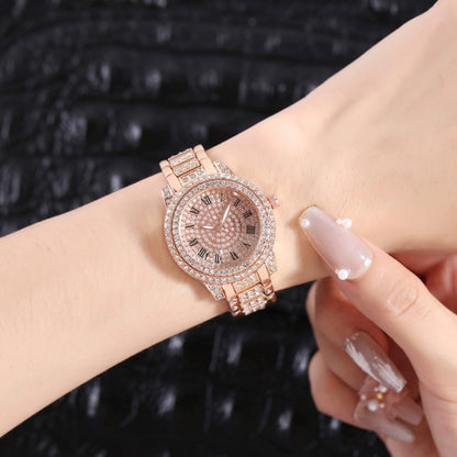 Full Diamond Roman Literal Steel Strap Quartz Watch, Color: Silver+Bracelet - Alloy Watches by buy2fix | Online Shopping UK | buy2fix