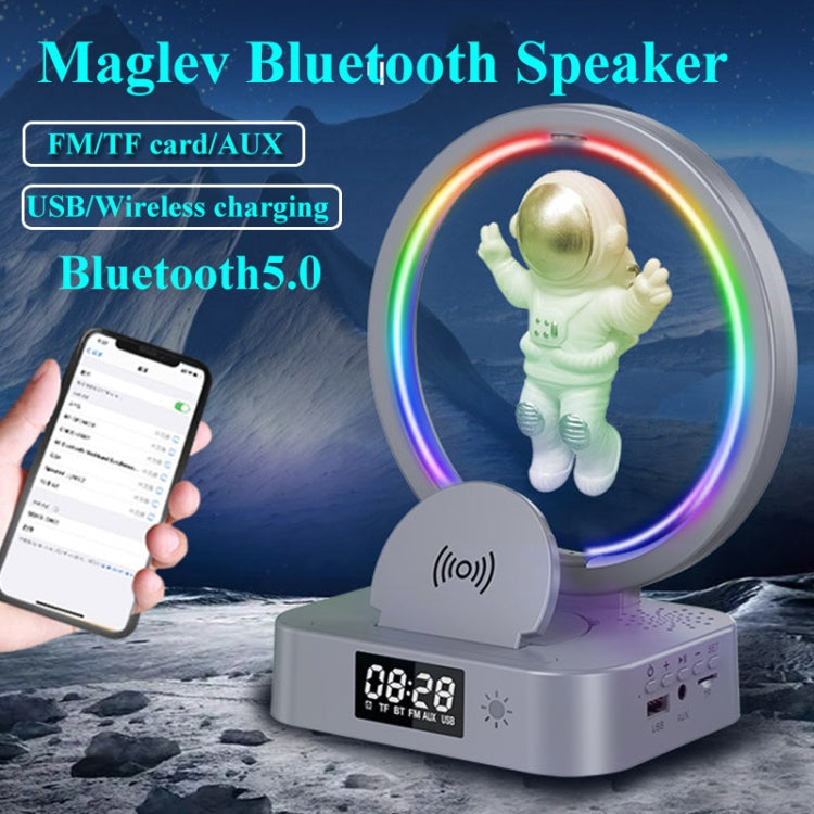Y-558 Magnetic Levitation Astronaut TWS Bluetooth Speaker With RGB Light,Style: Silver Clock Model - Desktop Speaker by buy2fix | Online Shopping UK | buy2fix