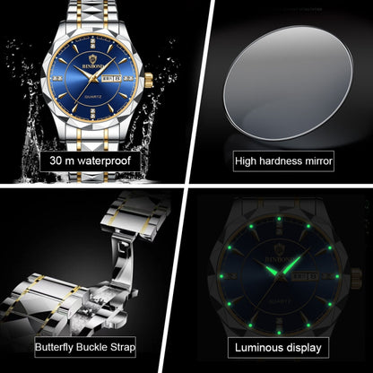 BINBOND B5552 Luminous Multifunctional Business Calendar Quartz Watch(Female-Inter-gold-White) - Metal Strap Watches by BINBOND | Online Shopping UK | buy2fix