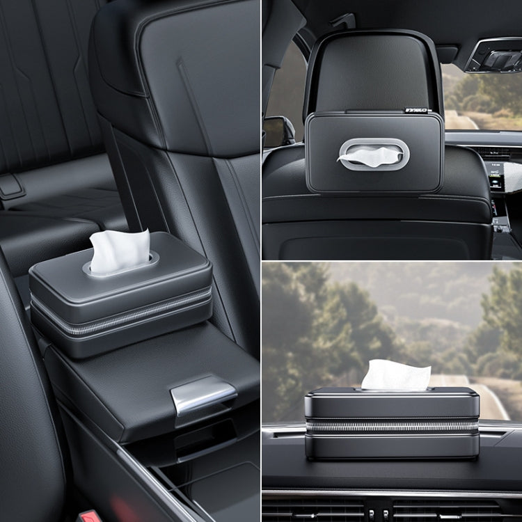 Car Sunshade Board Seat Back Tissue Box Multi-functional Elastic Belt Leather Paper Box(Black) - In Car by buy2fix | Online Shopping UK | buy2fix