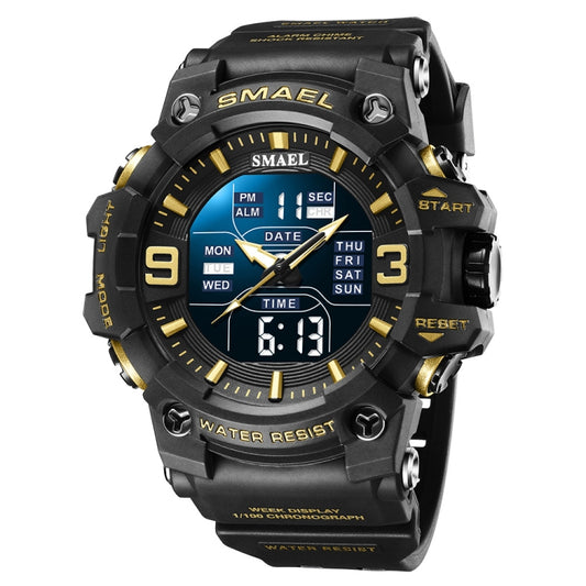 SMAEL 8049 Waterproof Sports Watch Men Multi-function Night Light Electronic Watch(Black Gold) - Leather Strap Watches by SMAEL | Online Shopping UK | buy2fix