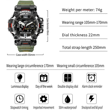 SMAEL 8072 Alloy Outdoor Multifunctional Electronic Watch Men Dual Display Waterproof Watch(Green) - Metal Strap Watches by SMAEL | Online Shopping UK | buy2fix