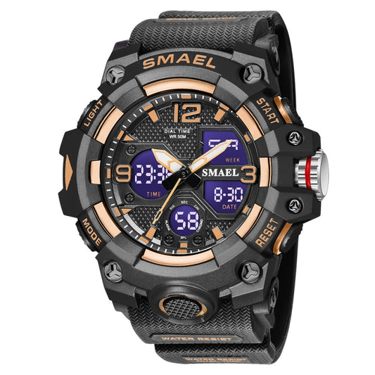 SMAEL 8008 Outdoor Sports Multifunctional Waterproof Luminous Men Watch(Rose Gold) - LED Digital Watches by SMAEL | Online Shopping UK | buy2fix