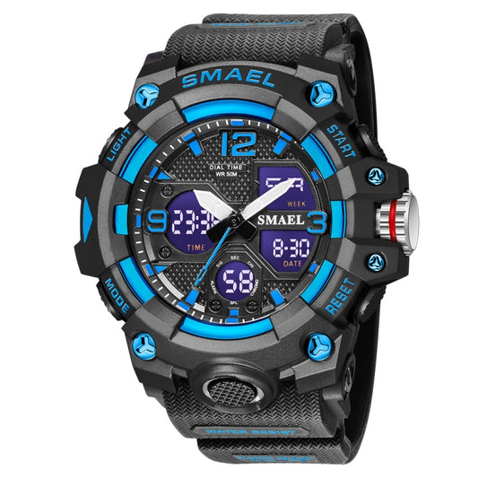 SMAEL 8008 Outdoor Sports Multifunctional Waterproof Luminous Men Watch(Black Blue) - LED Digital Watches by SMAEL | Online Shopping UK | buy2fix