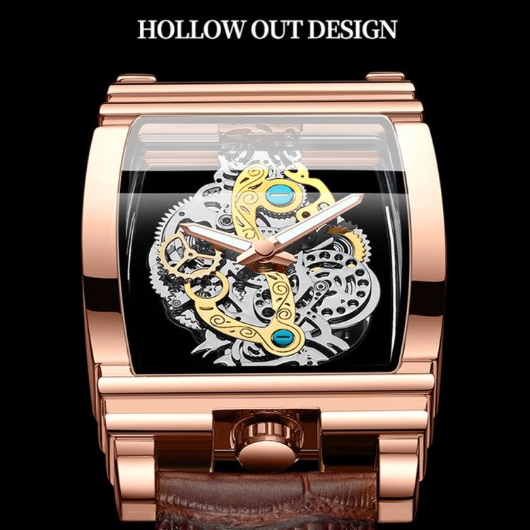 BINBOND B5011 Gear Hollow Outdoor Waterproof Luminous Men Business Watches(Brown Leather Gold) - Metal Strap Watches by BINBOND | Online Shopping UK | buy2fix