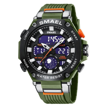 SMAEL 8069 Outdoor Multifunctional Waterproof Sports Alloy Luminous Watch(Army Green) - LED Digital Watches by SMAEL | Online Shopping UK | buy2fix