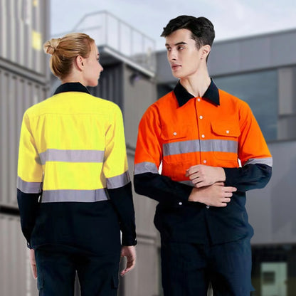 Pure Cotton Long-sleeved Reflective Clothes Overalls Work Clothes, Size: XXXXL(Yellow+Gray Top) - Workplace Safety Supplies by buy2fix | Online Shopping UK | buy2fix