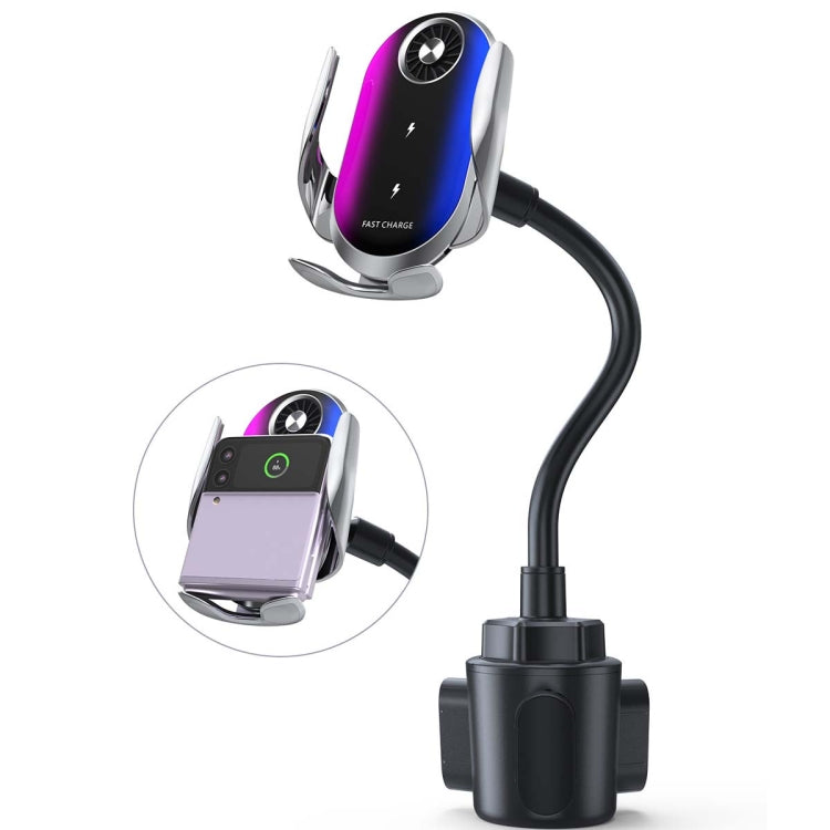 Double Coil Car Wireless Charger Water Cup Holder For Apple14 / 13 / Samsung ZFLIP4 Series - In Car by buy2fix | Online Shopping UK | buy2fix