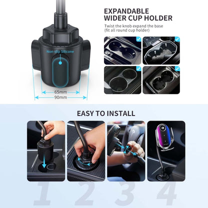 Double Coil Car Wireless Charger Water Cup Holder For Apple14 / 13 / Samsung ZFLIP4 Series - In Car by buy2fix | Online Shopping UK | buy2fix