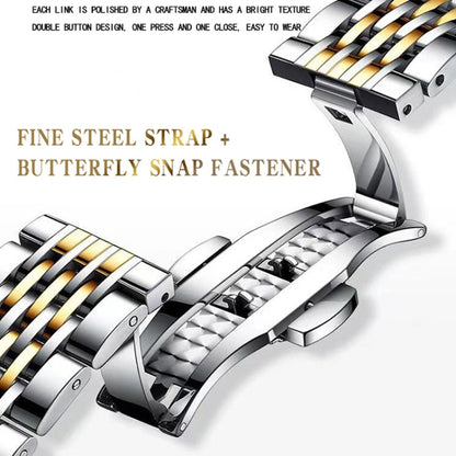 BINBOND B2077 30M Waterproof Quartz Luminous Watch Butterfly Buckle Men's Steel Belt Watch(Inter-gold-White) - Metal Strap Watches by BINBOND | Online Shopping UK | buy2fix