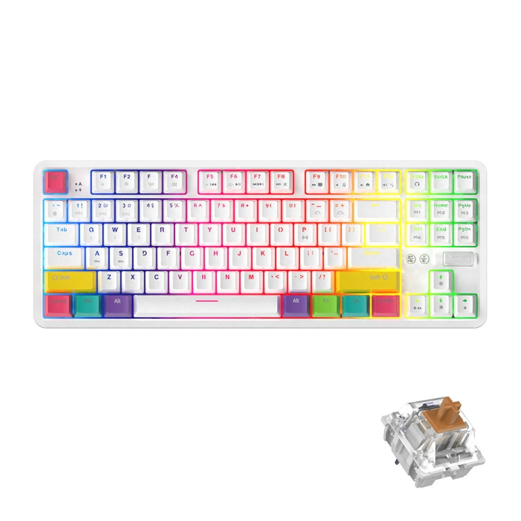 Ajazz K870T 87-Key Hot Swap Bluetooth/Wired Dual Mode RGB Backlight Office Game Mechanical Keyboard Tea Shaft (White) - Wireless Keyboard by Ajazz | Online Shopping UK | buy2fix