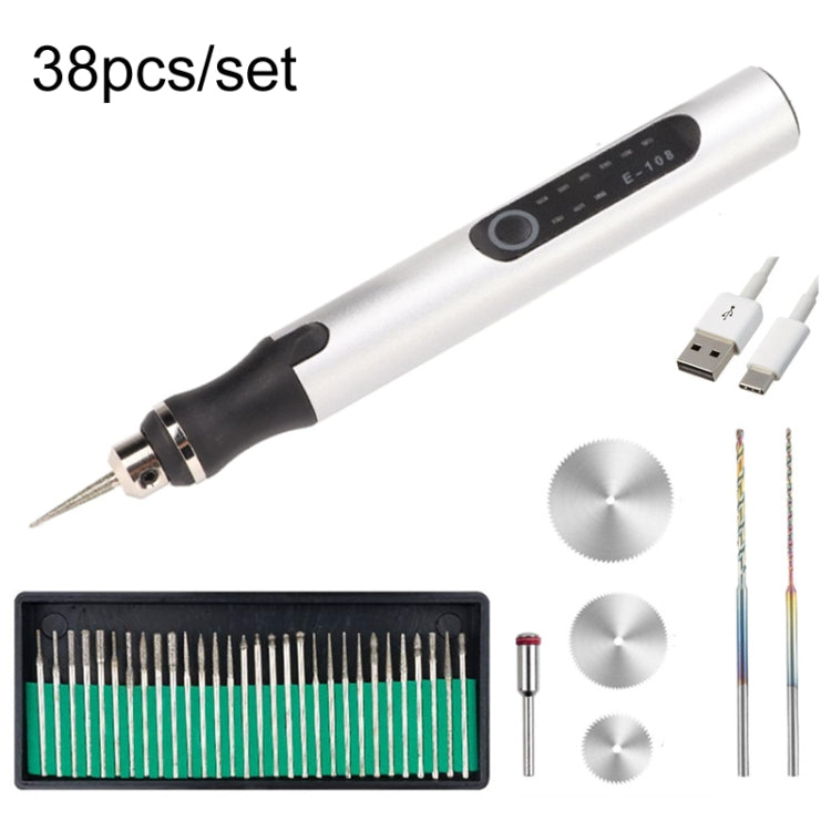 E108 38pcs/set Portable 2.35MM Chuck Mini Electric Drill Pen(Silver) - Abrasive Tools & Accessories by buy2fix | Online Shopping UK | buy2fix