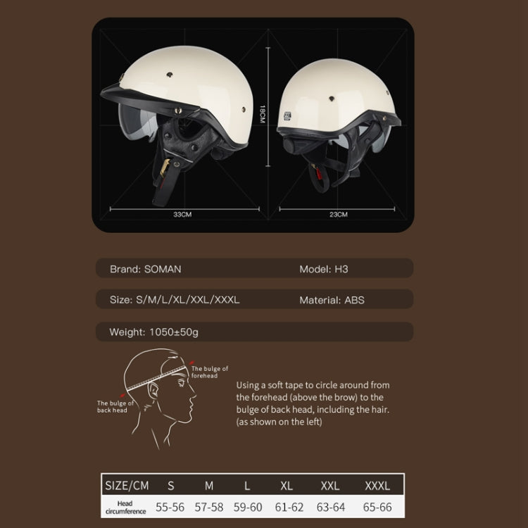 SOMAN Motorcycle Half Helmet Adjustable Helmet With Inner Mirror, Size: XXL(Cement Gray with Transparent Mirror) - Helmets by SOMAN | Online Shopping UK | buy2fix