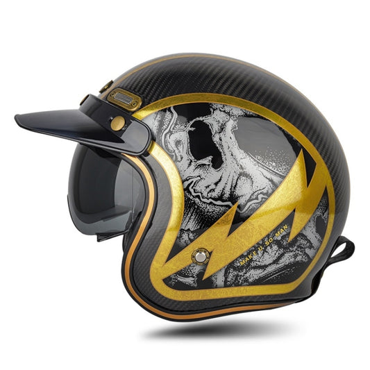 SOMAN Motorcycle Four Seasons Carbon Fiber Half Helmet, Color: Carbon Fiber Gold Lightning(L) - Helmets by SOMAN | Online Shopping UK | buy2fix