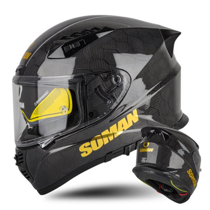 SOMAN Motorcycle Carbon Fiber Double Lens Thermal Safety Helmet, Size: M(Snake Carbon Fiber) - Helmets by SOMAN | Online Shopping UK | buy2fix