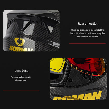 SOMAN Motorcycle Carbon Fiber Double Lens Thermal Safety Helmet, Size: M(Snake Carbon Fiber) - Helmets by SOMAN | Online Shopping UK | buy2fix
