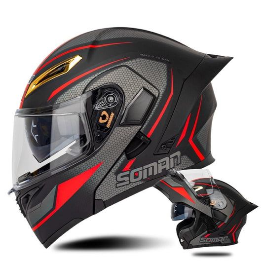 SOMAN Motorcycle Dual Lens Riding Peel-Off Full Coverage Helmet, Size: XL(Black Red Track) - Helmets by SOMAN | Online Shopping UK | buy2fix