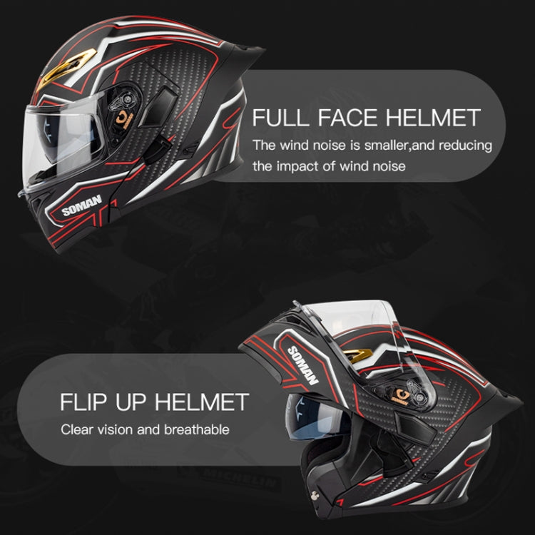 SOMAN Motorcycle Dual Lens Riding Peel-Off Full Coverage Helmet, Size: XL(Matt Black) - Helmets by SOMAN | Online Shopping UK | buy2fix