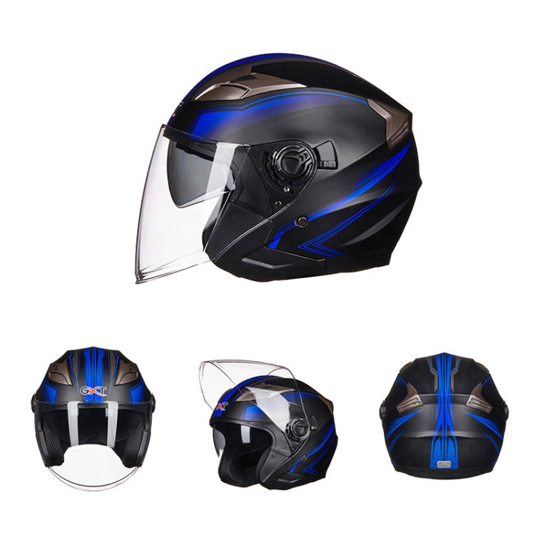 GXT 708 Electric Vehicle Dual Lens Helmet Four Seasons Safety Helmet, Size: L(Bright Black Blue) - Helmets by GXT | Online Shopping UK | buy2fix
