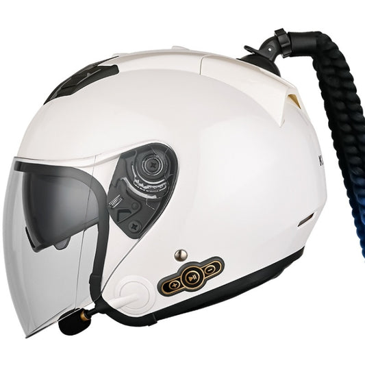 KUQIBAO Motorcycle Bluetooth Headset Double Lens Helmet With Braid, Size: XXL(White) - Helmets by KUQIBAO | Online Shopping UK | buy2fix