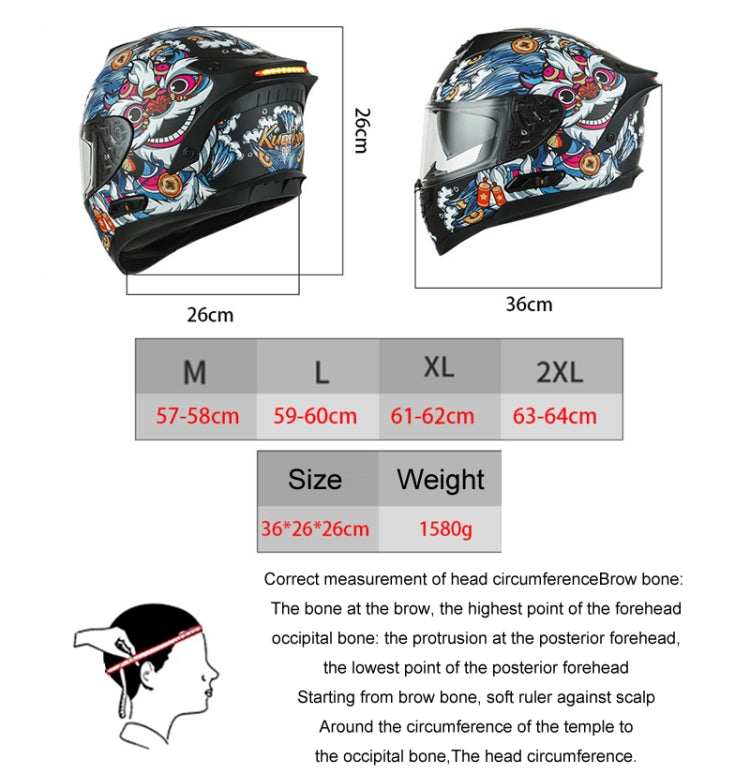 KUQIBAO Motorcycle Dual Lens Anti-Fog Helmet With LED Light, Size: XXL(Matte Black) - Helmets by KUQIBAO | Online Shopping UK | buy2fix