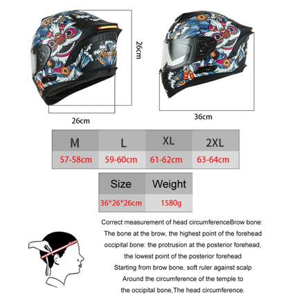 KUQIBAO Motorcycle Dual Lens Anti-Fog Helmet With LED Light, Size: L(Shiny Black) - Helmets by KUQIBAO | Online Shopping UK | buy2fix