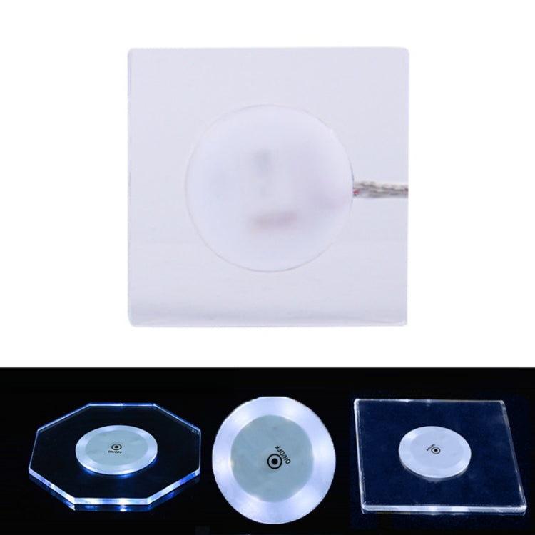 100x10mm Square USB Charging LED Light Up Acrylic Coaster Transparent Crystal Base(White Light) - Car Drink Holders by buy2fix | Online Shopping UK | buy2fix