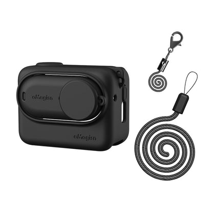 For Insta360 GO 3 AMagisn Silicone Body Cover Protective Case With Lanyard(Black) - Case & Bags by aMagisn | Online Shopping UK | buy2fix