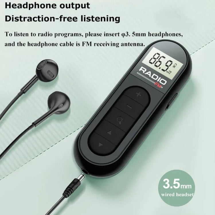Mini Pocket FM Radio Collar Clip Style Rechargeable Walkman For Conference Tour Guide Horse Racing(Black) - Radio Player by buy2fix | Online Shopping UK | buy2fix