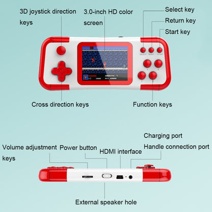 A12 3.0-inch HD Colorful Screen Retro Handheld Game Console with 666 Built-in Games, Model: Double Red Blue - Pocket Console by buy2fix | Online Shopping UK | buy2fix