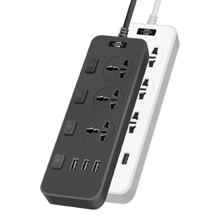 T14 2m 2500W 3 Plugs + 3-USB Ports Multifunctional Socket With Switch, Specification: EU Plug (Black) - Extension Socket by buy2fix | Online Shopping UK | buy2fix