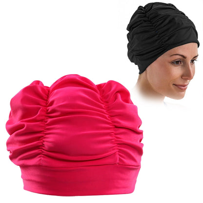 Women Earmuffs Pleated Cloth Swimming Cap(Rose) - Swimming Caps by buy2fix | Online Shopping UK | buy2fix