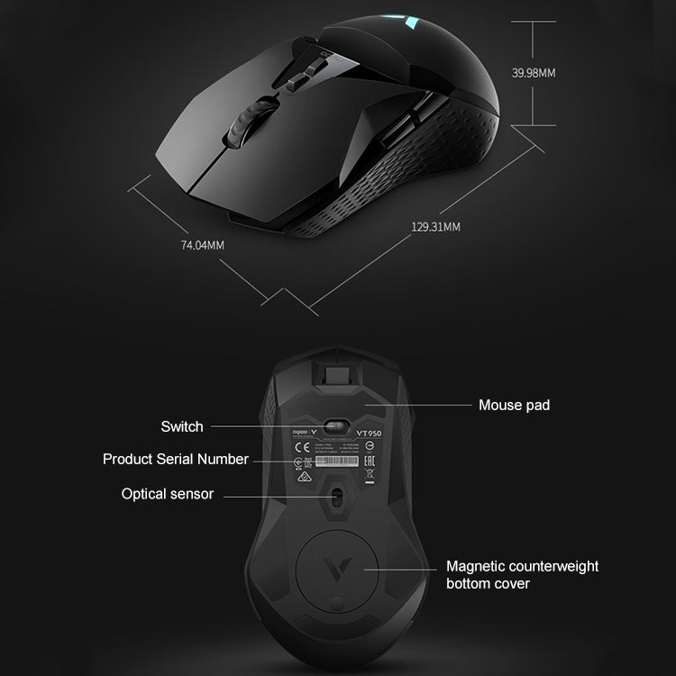 Rapoo VT950Q 16000 DPI 11 Buttons  Gaming Display Programming Wireless Gaming Mouse, Support Qi Wireless Charging(Black) - Wireless Mice by buy2fix | Online Shopping UK | buy2fix