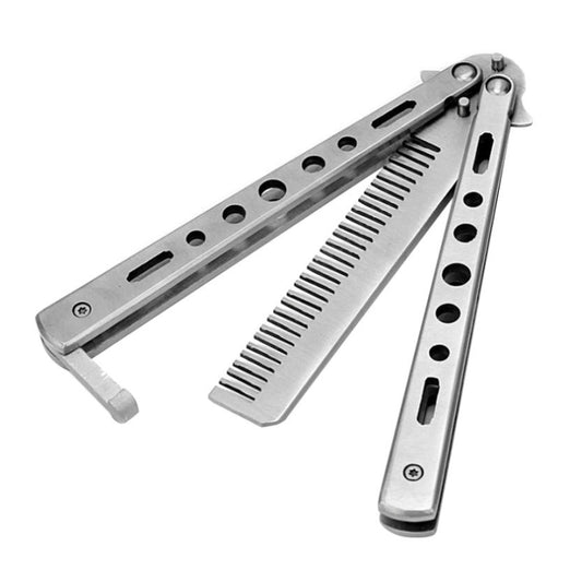 Salon Stainless Steel Practice Comb Practice Knife (Uncut) Butterfly Comb(Silver) - Hair Trimmer by buy2fix | Online Shopping UK | buy2fix