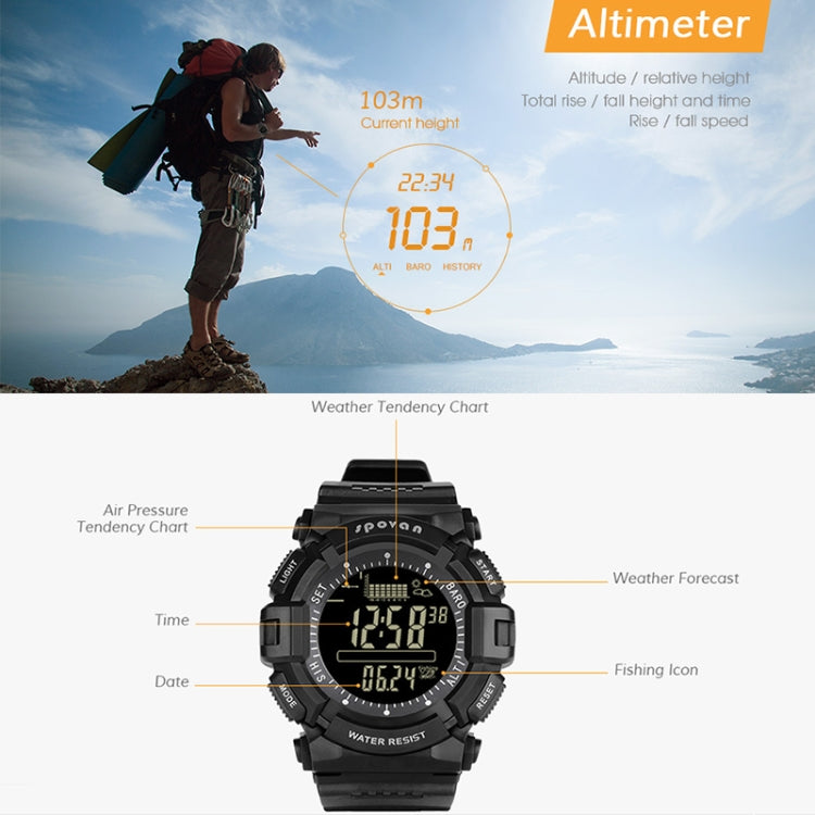 SPV706 Smart Fishing Mountaineering Waterproof Multifunctional Outdoor Sports Watch (Black) - Sport Watches by buy2fix | Online Shopping UK | buy2fix