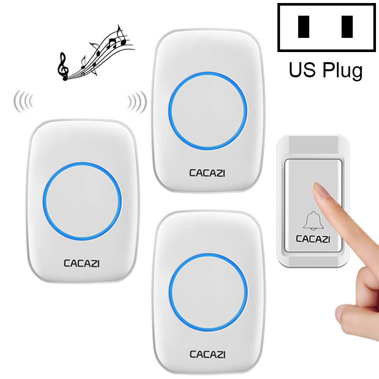 CACAZI A10G One Button Three Receivers Self-Powered Wireless Home Cordless Bell, US Plug(White) - Security by CACAZI | Online Shopping UK | buy2fix